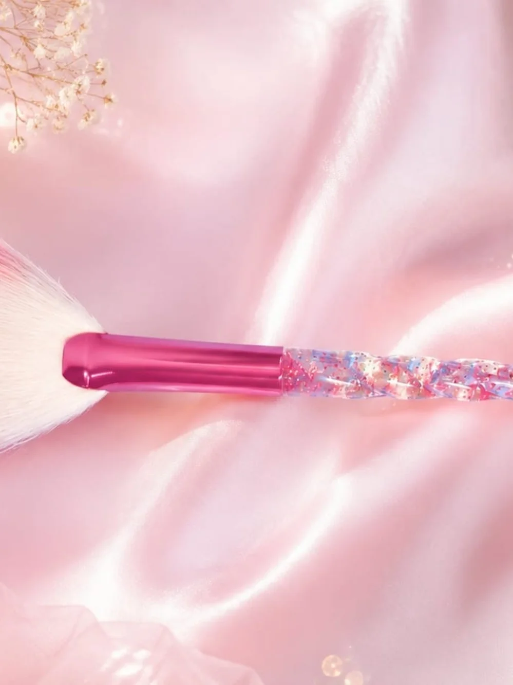 28 Pcs Pink Glitter Makeup Brush & Beauty Accessory Set with Headband